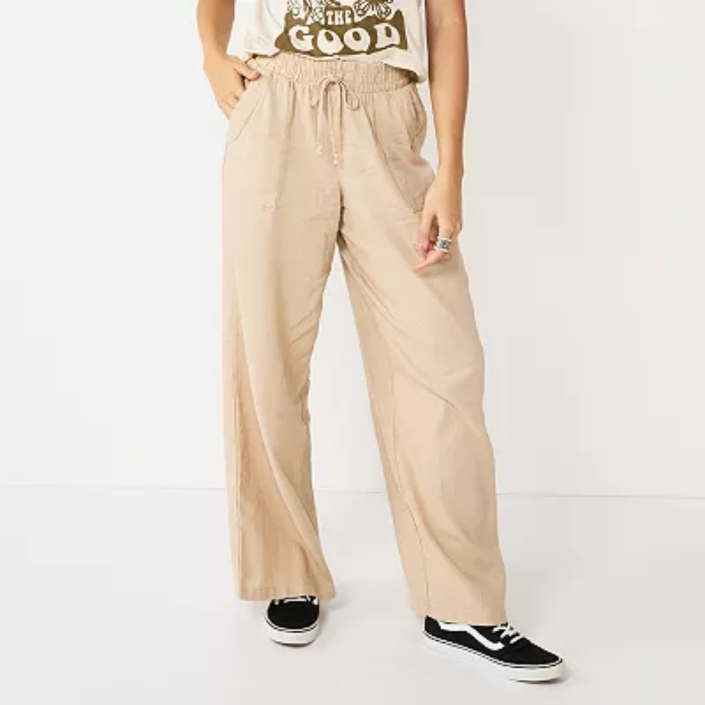 LAST CHANCE Pink Rose Smocked-Waist Wide Leg Linen Pants